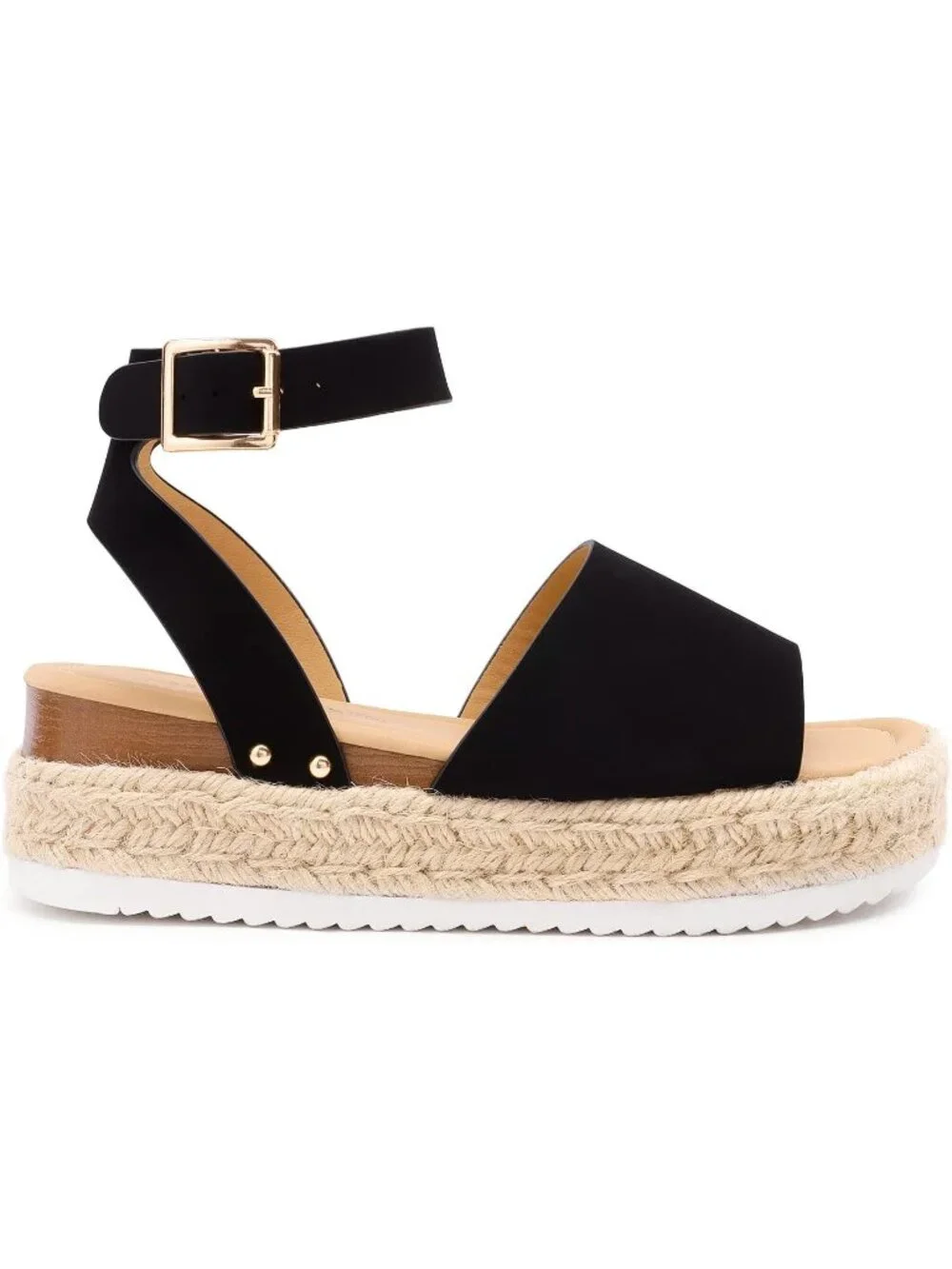 Women's Black Comfortable Platform Espadrilles Ankle Strap Wedge Sandal Shoes